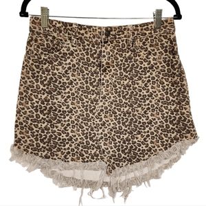 We The Free Leopard Print Denim Skirt Raw Hem Fray Fringe Boho Festival Skirt 29